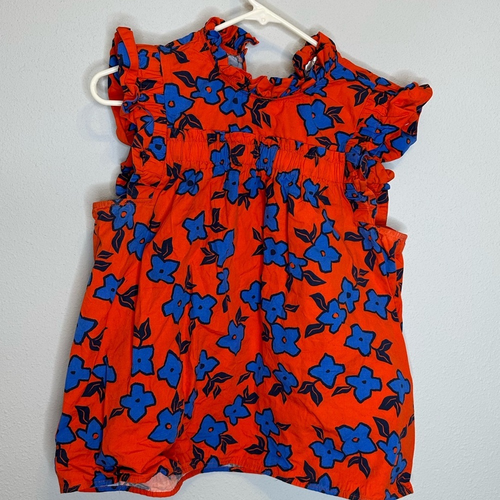 Tyler boe linen and cotton floral top women’s size small orange red and blue